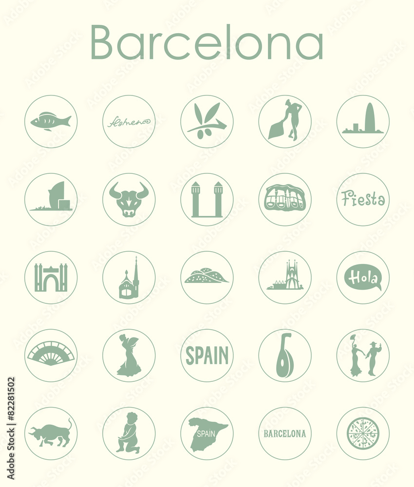 Set of Barcelona simple icons Set of Barcelona simple icons