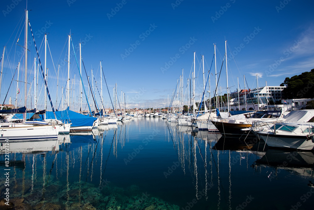 Yachts moored in the harbor on the Adriatic Sea, Rovinj, Croatia