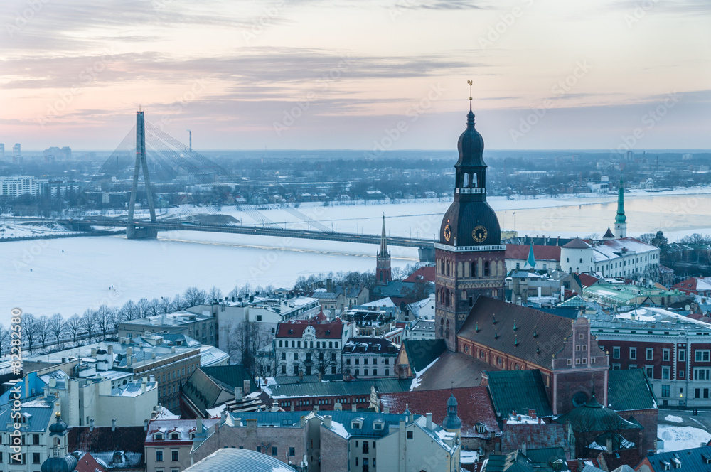 Winter Old town of Riga after sunset