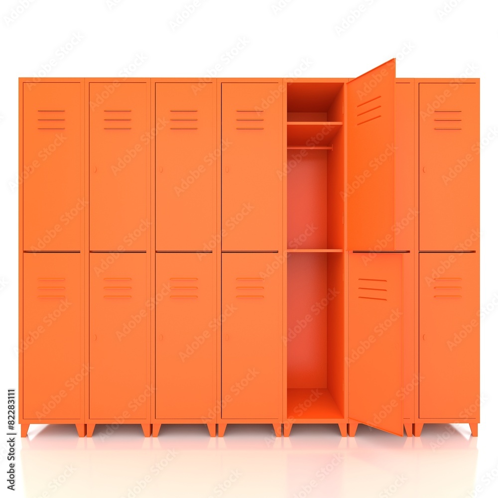 orange empty lockers isolate on white background orange empty lockers isolate on white background