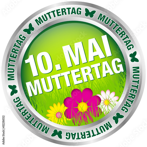Button Blumen "10. Mai Muttertag" grün/silber