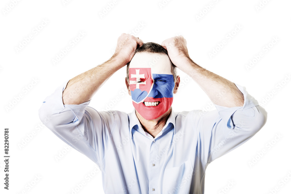 Mature man with Slovakia flag on face. Mature man with Slovakia flag on face.