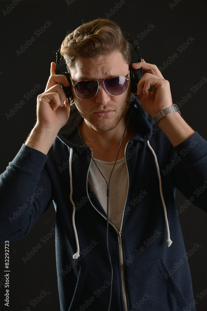 Youngman with ear phones Youngman with ear phones