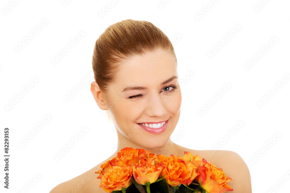 Fototapeta premium Beauty woman with roses.