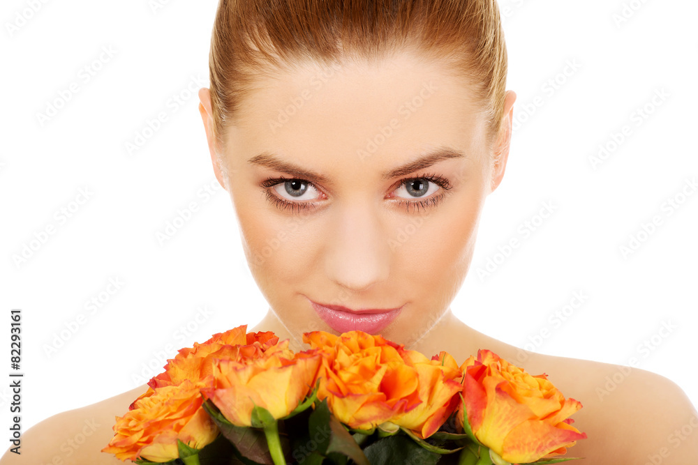 Fototapeta premium Beauty woman with roses.