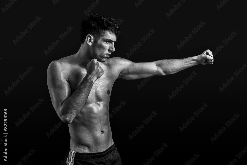 Man working out in black and white Man working out in black and white