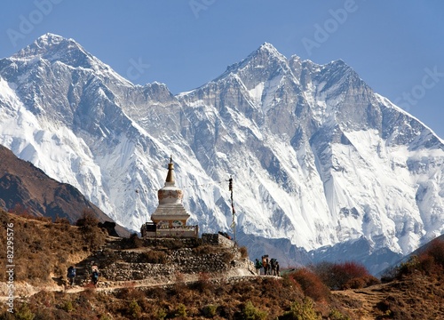 Stupa near Namche Bazar and Mount Everest, Lhotse