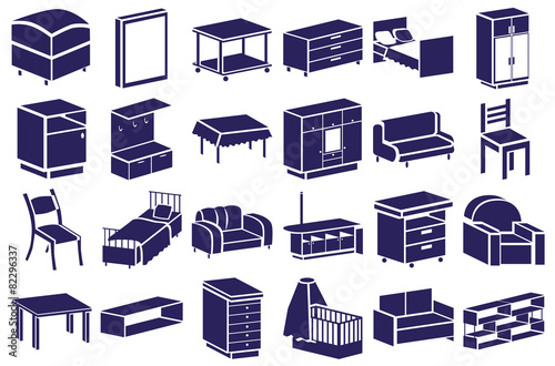 furniture blue icons on white