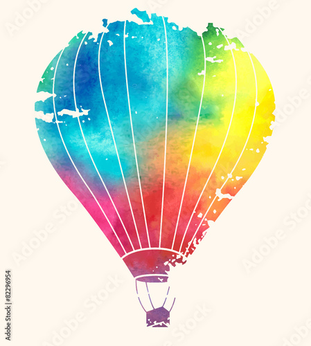 Watercolor vintage hot air balloon.Celebration festive backgroun