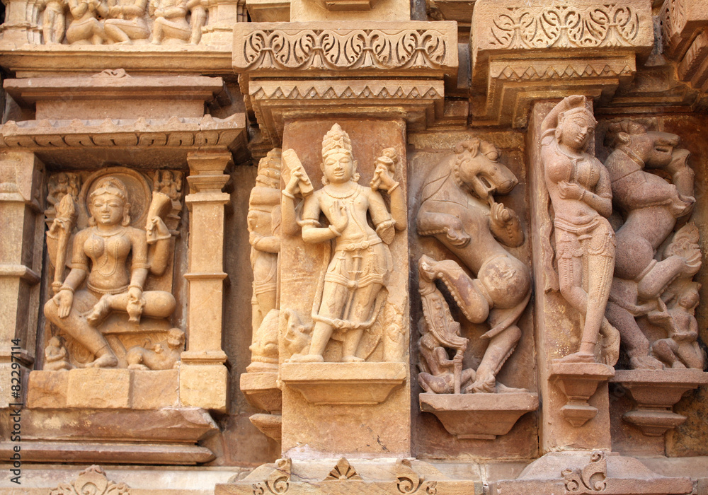 Famous erotic human sculptures at temple, Khajuraho, India