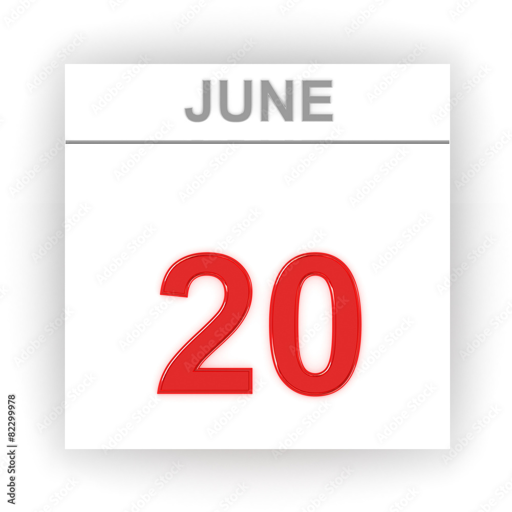 June 20. Day on the calendar. June 20. Day on the calendar.