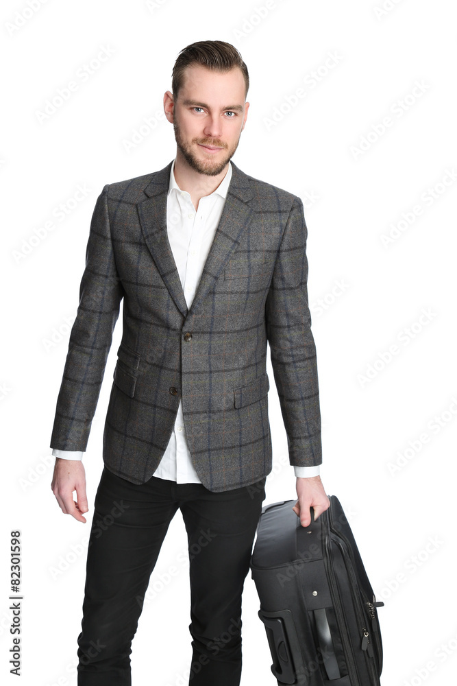 Businessman on a businesstravel suit and shirt White background.