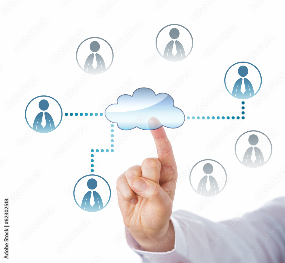 Pointing At Cloud Icon Linked To Office Workers Pointing At Cloud Icon Linked To Office Workers