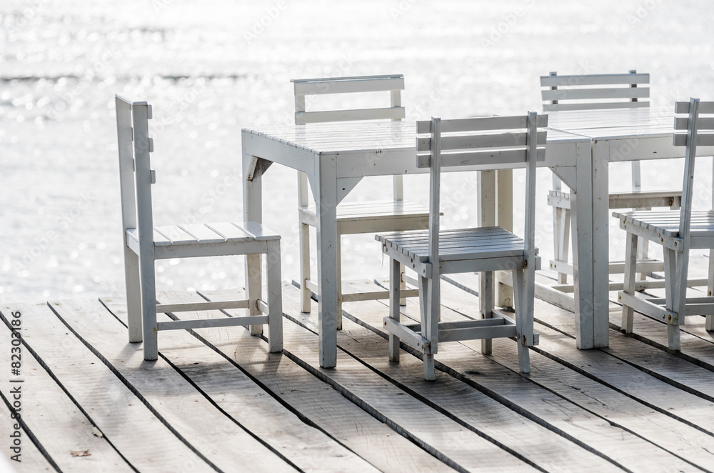 Wood dock White chair and table