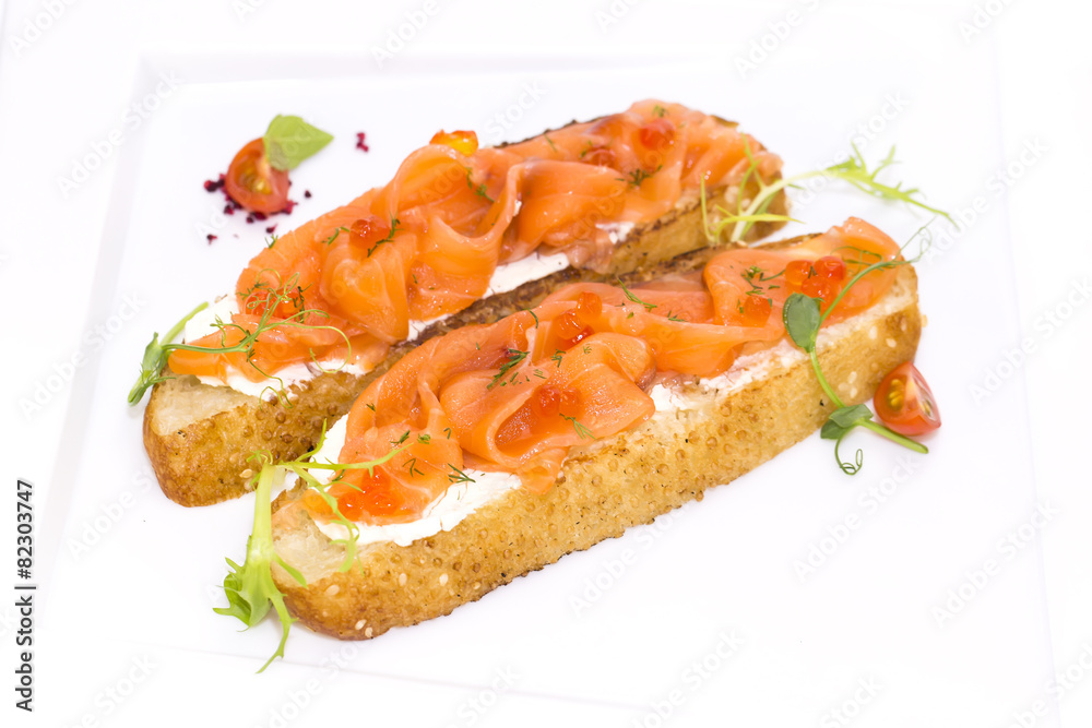 sandwiches with salmon caviar and greens adorned sandwiches with salmon caviar and greens adorned