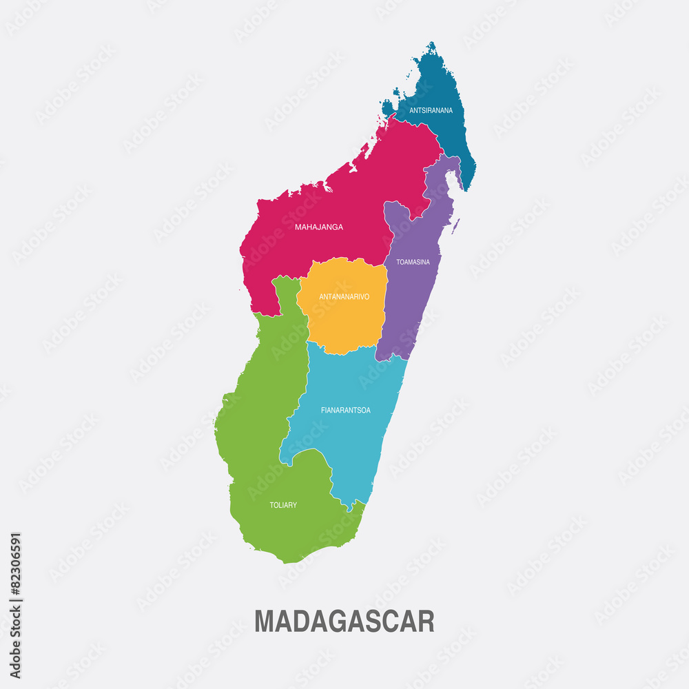 MADAGASCAR MAP colored regions flat design illustration vector Stock