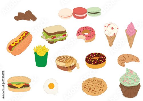 Fast food and deserts collection