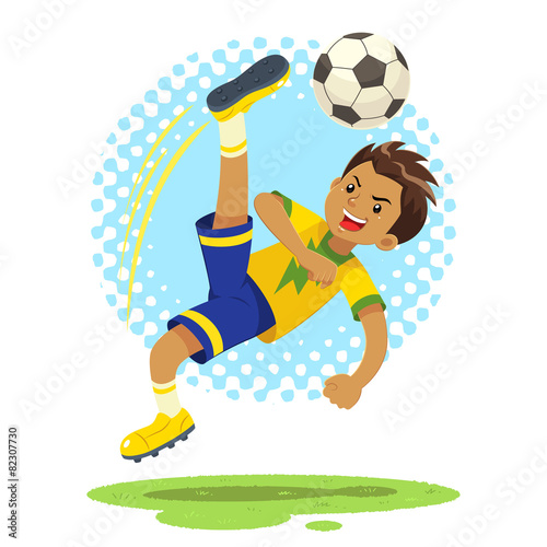 Soccer Boy Hit The Ball Using Bicycle Kick Technique.