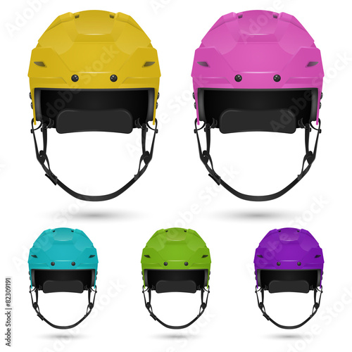 Canvas Print Ice hockey helmets set, isolated on white background.