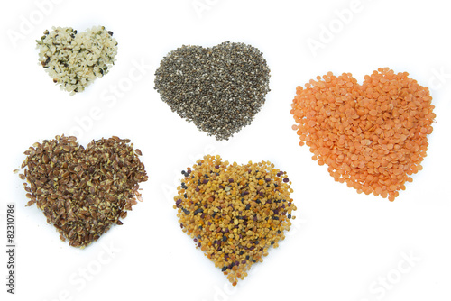 superfood hearts isolated on white background