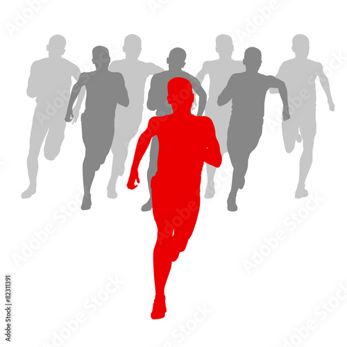 Winner finish vector background and group of runners