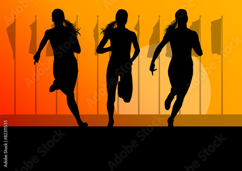 Woman runner female sprinter group vector background concept