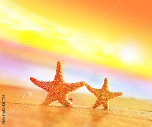 two starfish on the beach