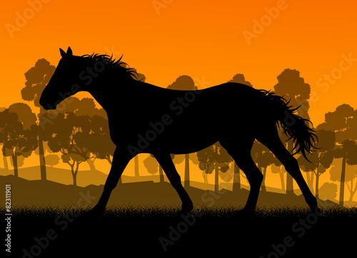 Wild horse in nature vector background landscape freedom concept