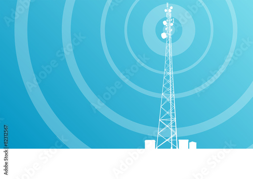 Fototapeta Antenna transmission communication tower vector background