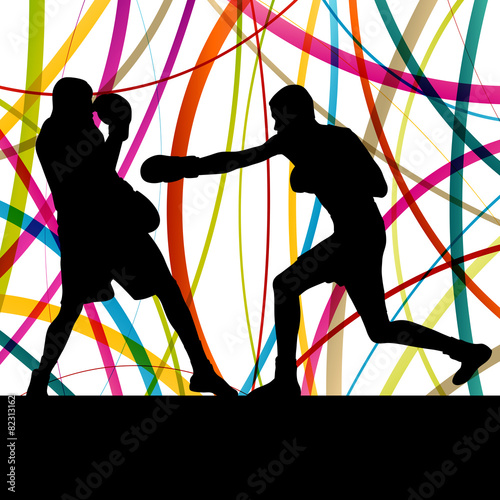 Boxing active young men box sport silhouettes abstract backgroun