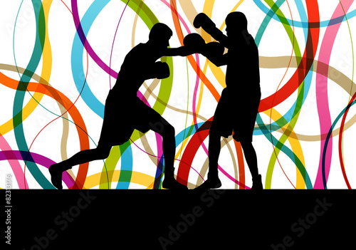 Boxing active young men box sport silhouettes abstract backgroun