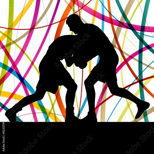 Boxing active young men box sport silhouettes abstract backgroun