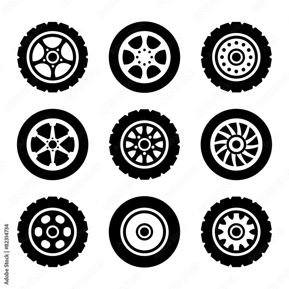 Car wheels icons set