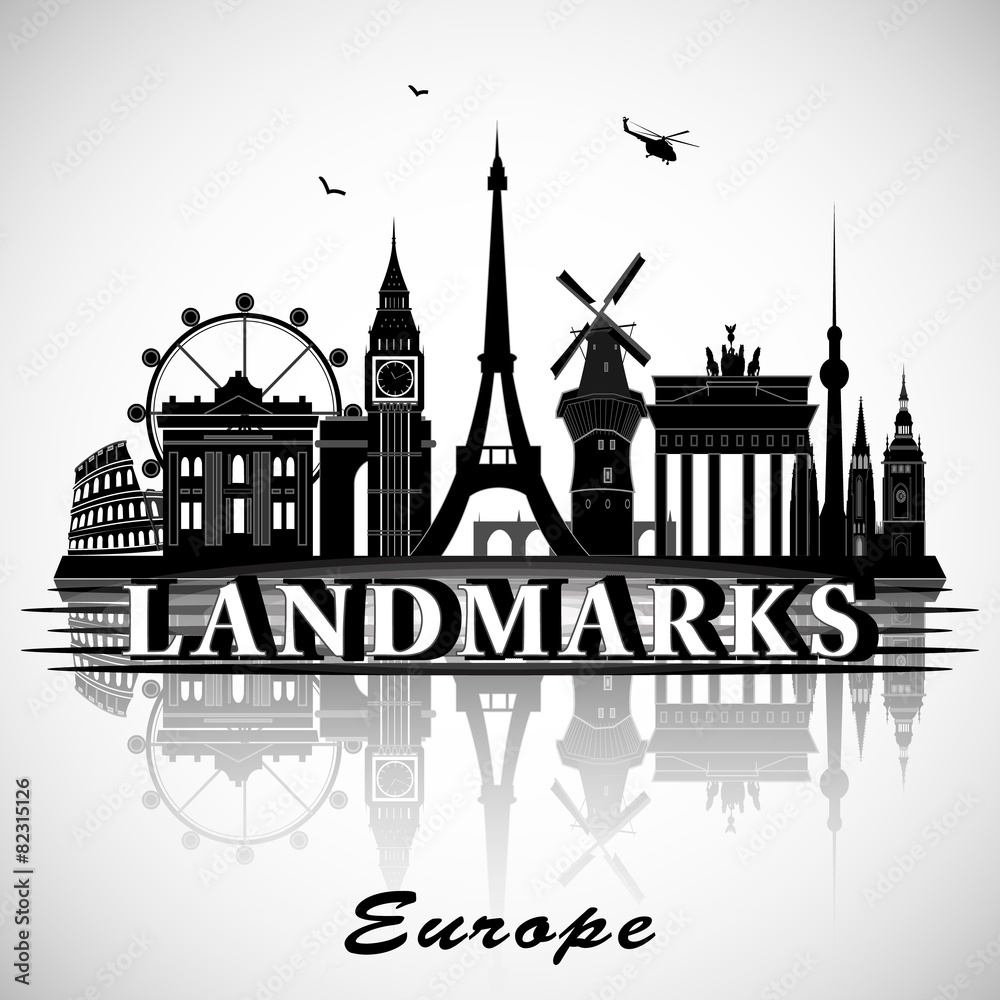 Fototapeta premium European landmarks set. Vector silhouettes