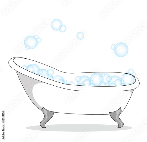 Vector of bathtub with soap bubble on a white background