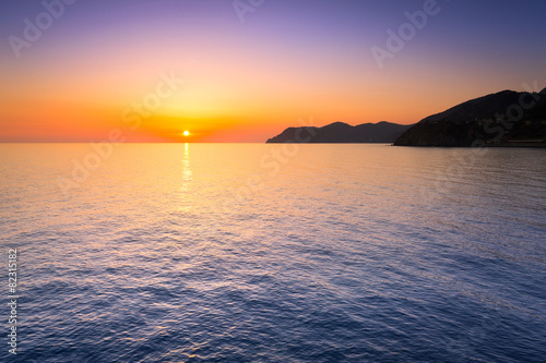 Beautiful sunset at Ligurian Sea  Italy