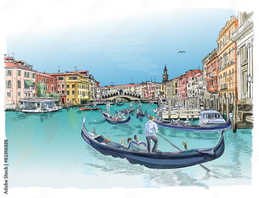 Fototapeta premium Venice - Grand Canal. View of the Rialto Bridge