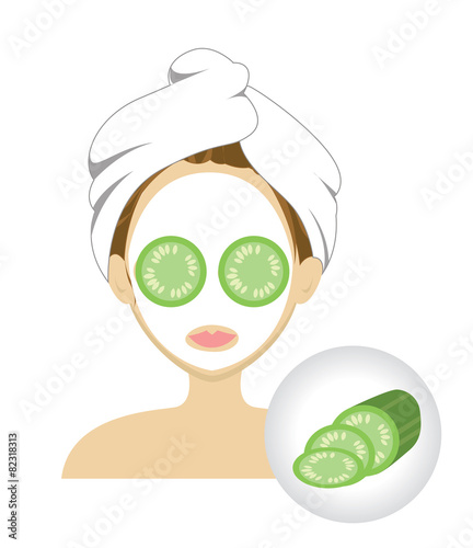 Vector of girl facial mask with cucumber slice mask
