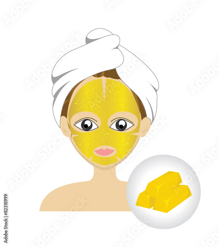 Vector of Cartoon girl with gold facial mask and Gold bar

