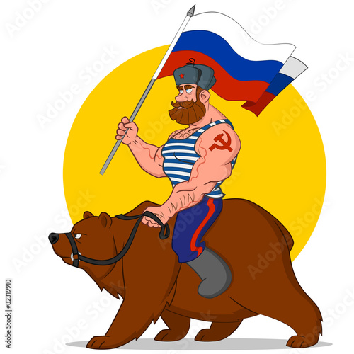 Russian riding a bear photo