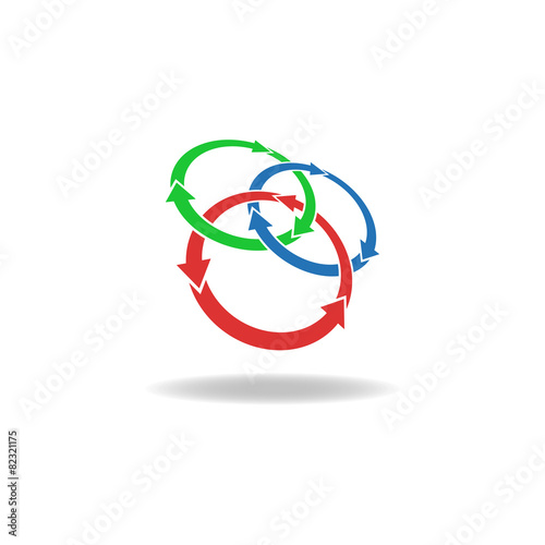 Three circles arrows, loop logo, cycles, nature elements