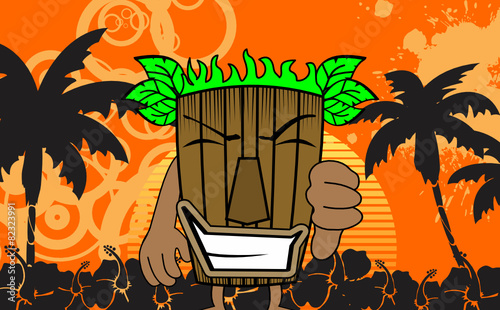 tiki hawaiian mask cartoon summer background00