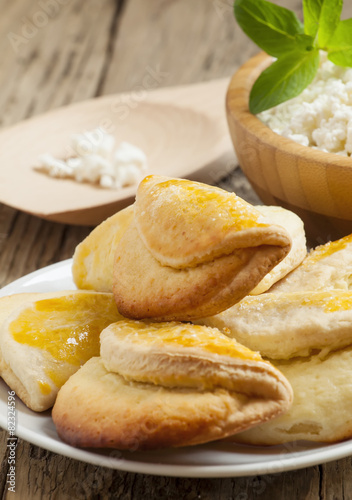 traditional Russian cuisine homemade biscuits with cheese, selec photo