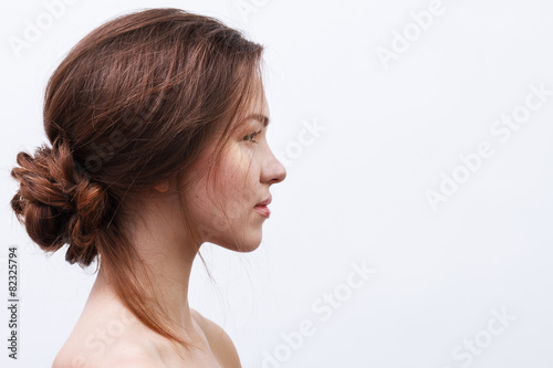 Woman with natural makeup and hairstyle