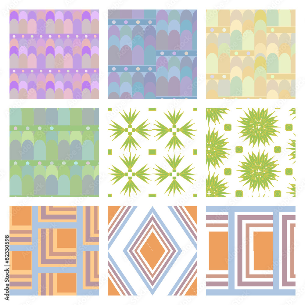 Set of nine vector seamless patern.  