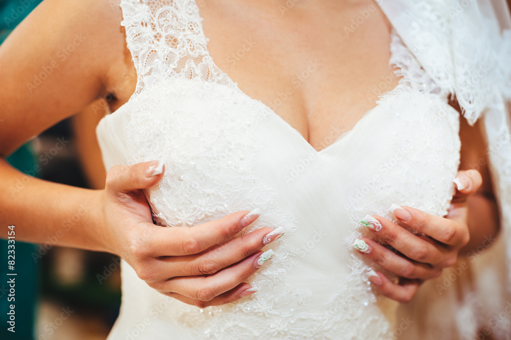 Naklejka premium Breast of sexy bride. closeup portrait