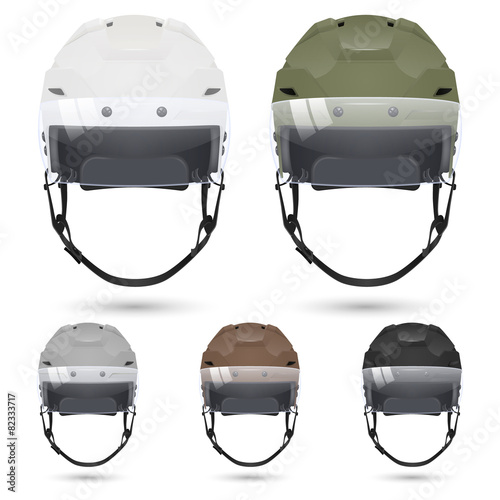 Ice hockey helmets with visor, isolated on white.