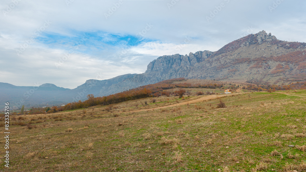 Panoramic mountains landscape at autumn season