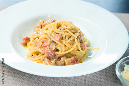 Italian pasta bolognese on a plate
