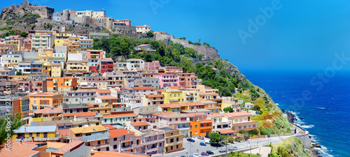 Colorful houses and a castle of Castelsardo town photo